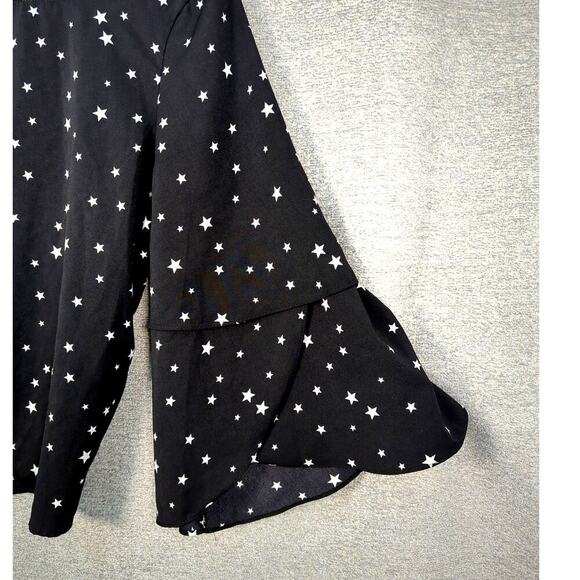 JOA J.O.A. BLACK STAR PRINT BELL RUFFLE SLEEVE BLOUSE SHIRT SZ S - Picture 4 of 10